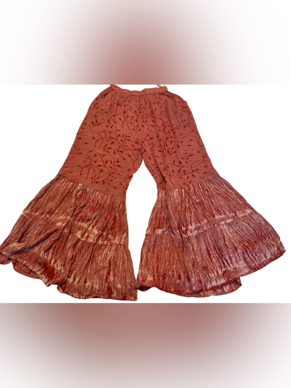 Boho Wide-Leg Ruffle Summer Pants Medium - Picture 2 of 7